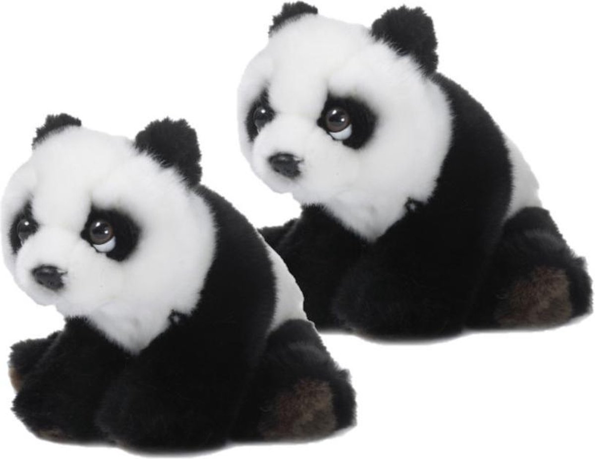 2x stuks wNF pluche pandabeer knuffel 15 cm - Dieren speelgoed knuffels