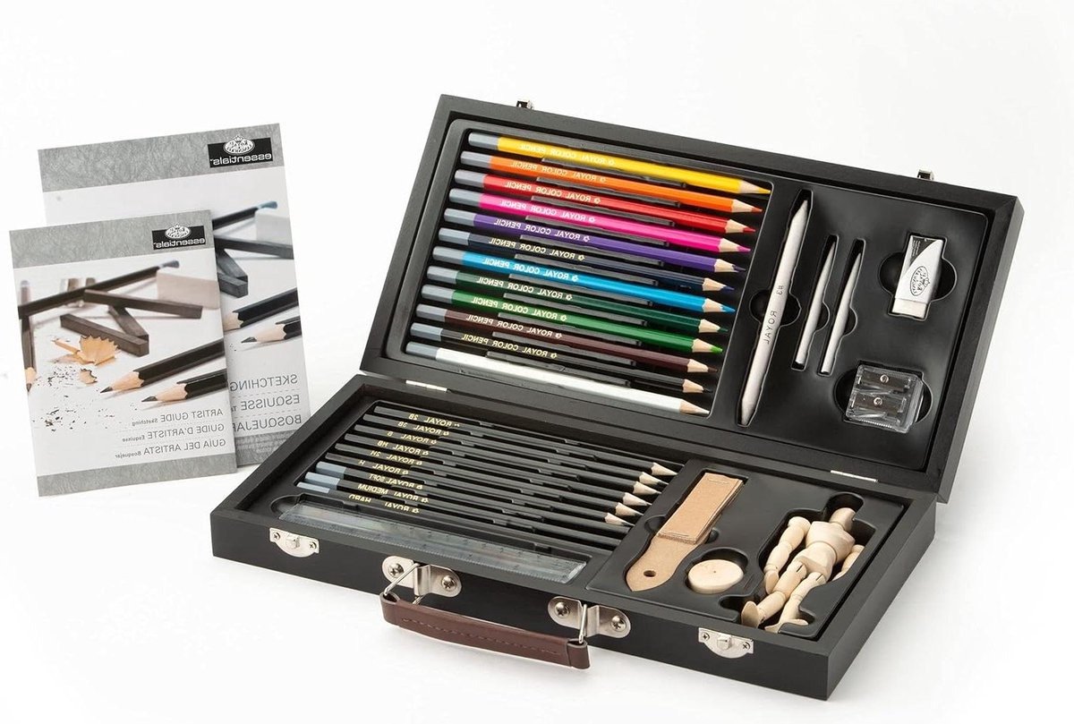 WNHB® Schets- en tekenset voor beginners - Complete tekendoos met potloden gummen houtskool en accessoires