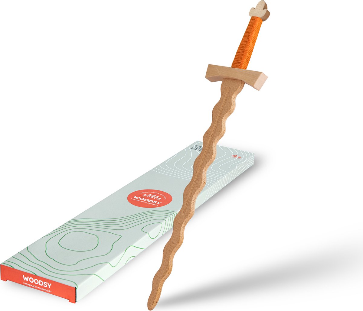 WOODSY ® Slangenzwaard Houten slangen zwaard voor kinderen 58 cm lang, echt hout van beukenhout, ridderzwaard, kinderzwaard, speelgoed, carnaval, middeleeuwen ORANJE