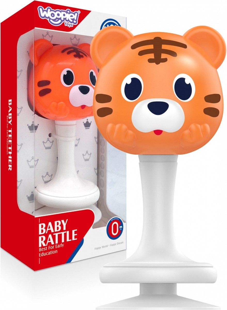 WOOPIE - Bijtring en Rammelaar met zuignap - Tijger - Vanaf 0 maanden
