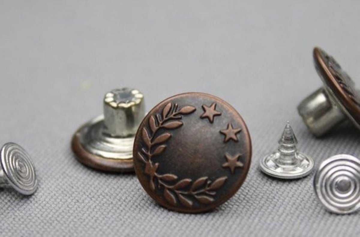 Jeansknopen. Bronskleur. Inslagknopen voor Jeans, Spijkerjas en Spijkerbroek - 6 stuks - 17 mm Inslagknopen