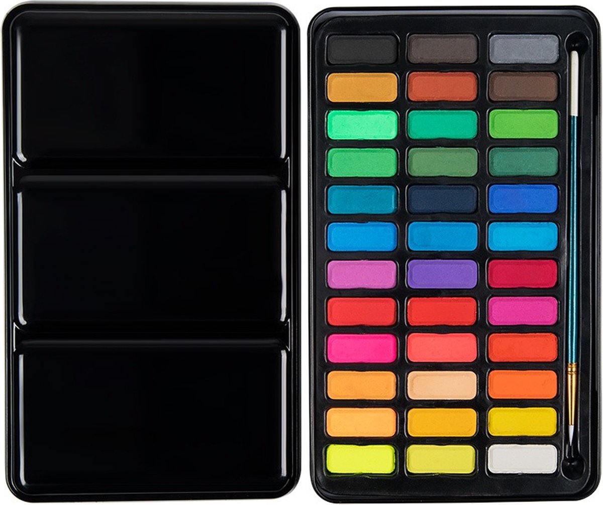 Professionele Aquarelverf met 36 kleuren - Aquarelverf - 36 Kleuren Aquarelverf - Aquarelverf Napjes - Aquarelverf voor volwassen -  Penseelstiften - Aquarelverf set - Waterverf - Hobby Verf - Professionele Waterverf - Inclusief Kwast