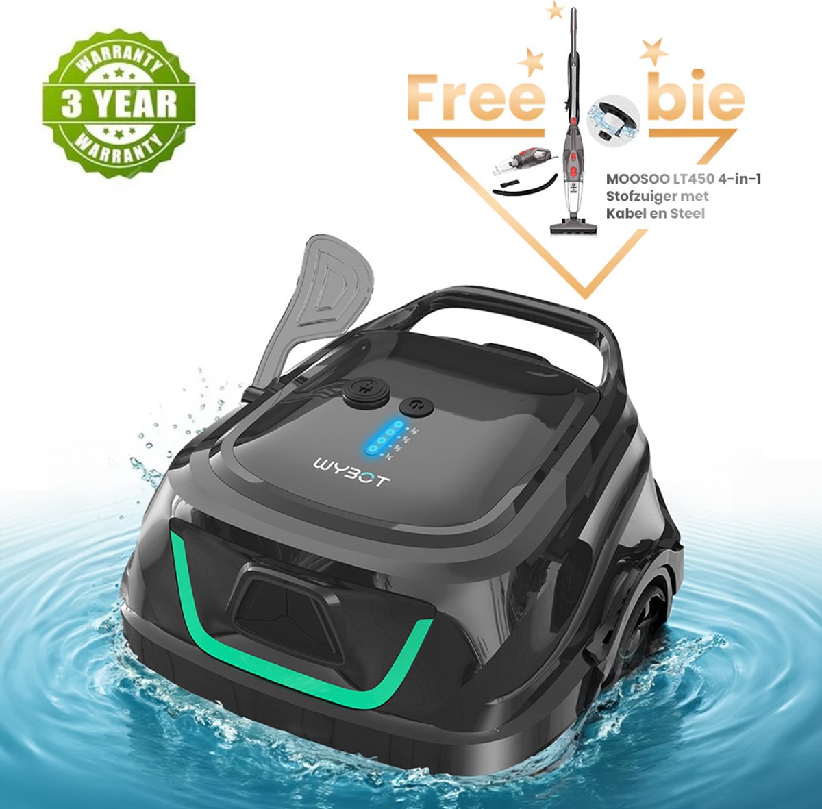 Combo: Ainkter 18 Poolnet Skimmer + WYBOT A1 Draadloze Zwembadrobot – Zwaar Duty Mesh, Dubbele Filters, 120 Min Werktijd, Voor Bovengrondse/In-Grondse Zwembaden (Zwart), Bijgewerkte Nederlandse gebruiksaanwijzing