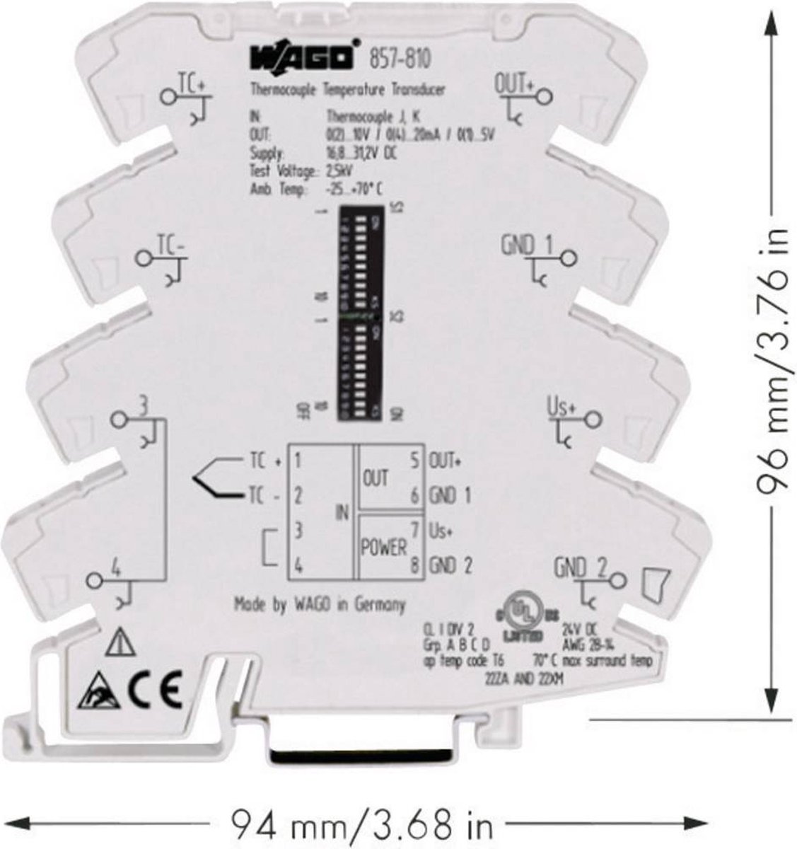 WAGO Configureerbare temperatuurmeetomvormer voor thermo-elementen type J en K 857-810