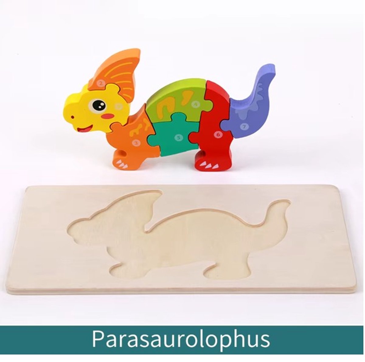 Wakiki - Altijd Handig! - Dinosaurus speelgoed - Speel en Leer met de Dino Tellen Puzzel - Parasaurolophus