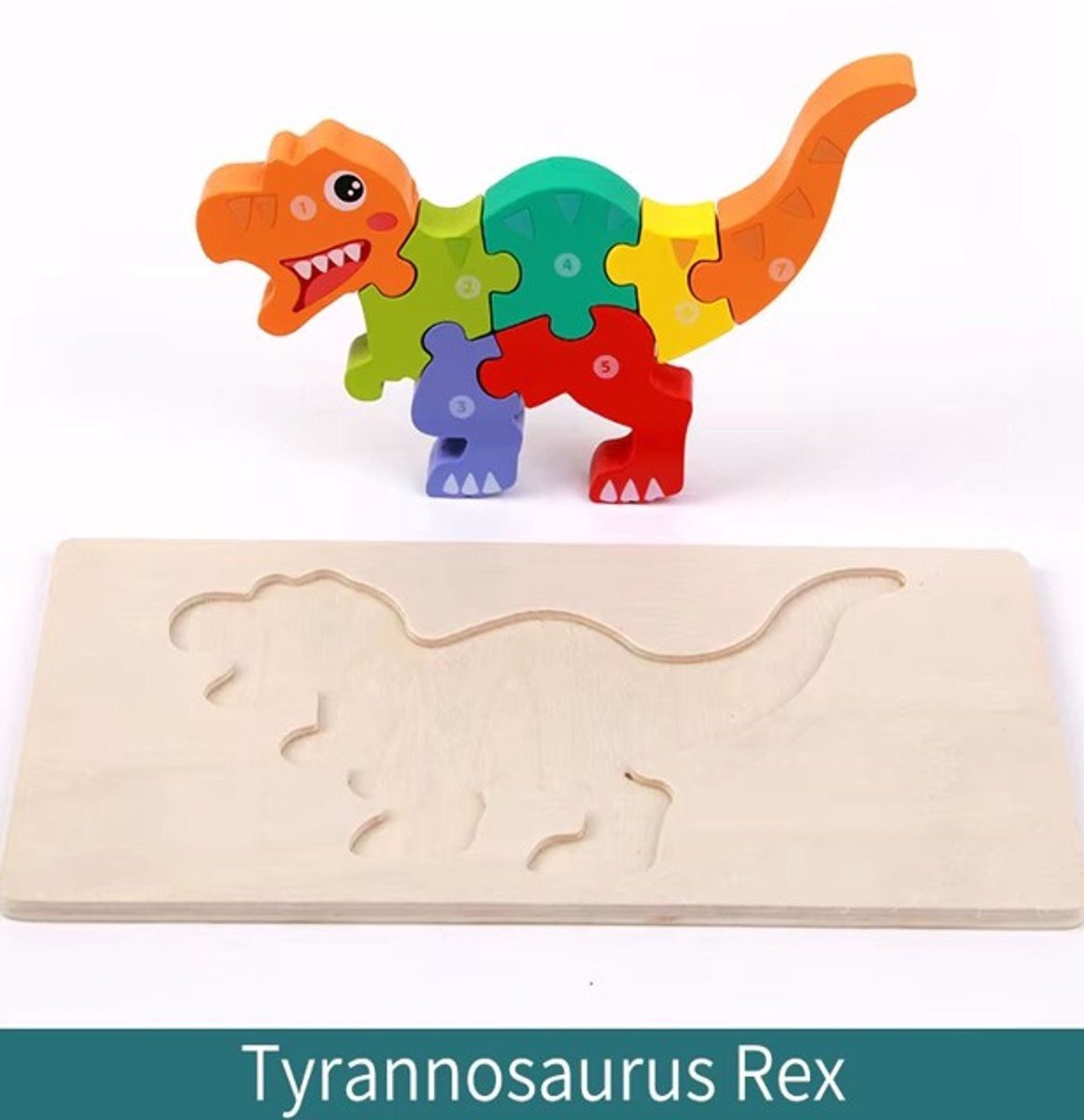 Wakiki - Altijd Handig! - Tyrannosaurus REX, Educatieve puzzel van een dinosaurus, Montessori speelgoed, 7 stukjes, ook om te leren tellen