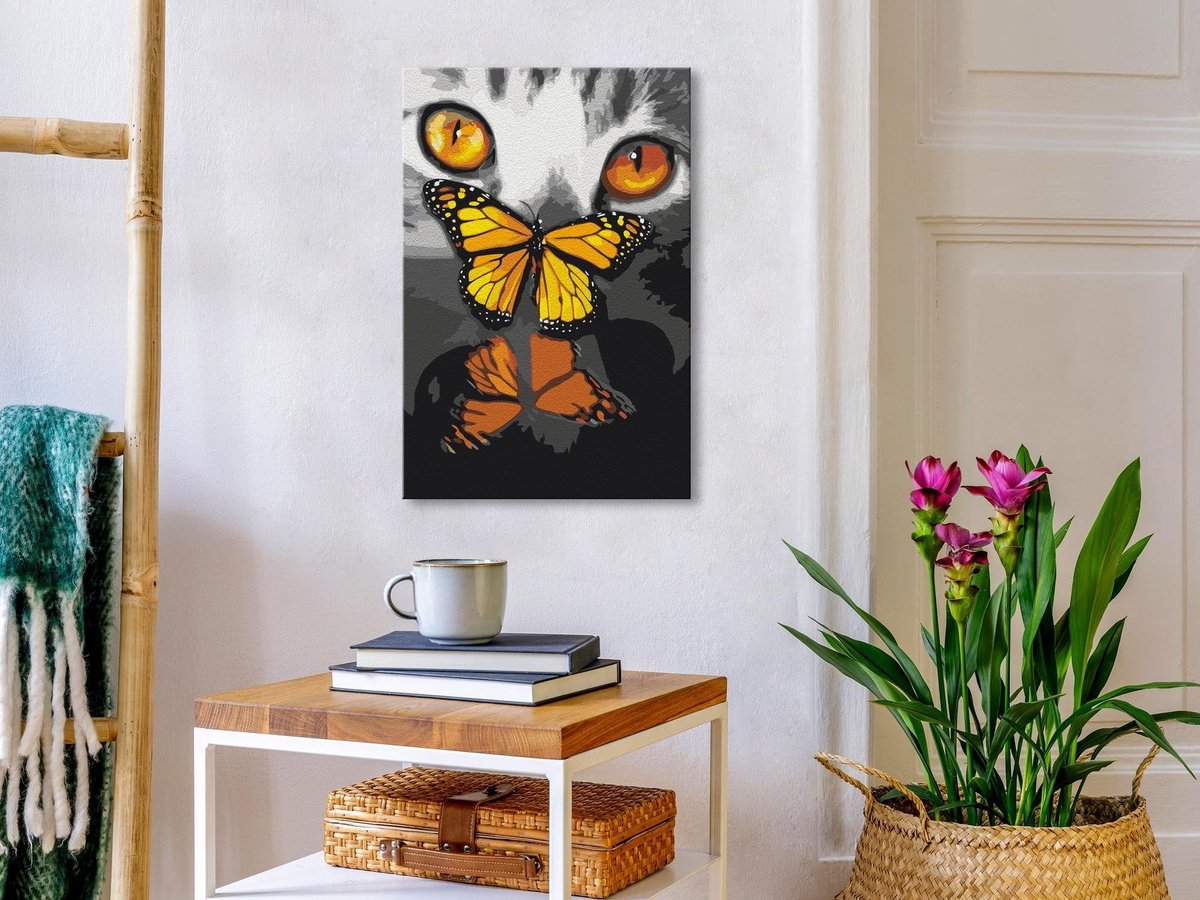 Doe-het-zelf op canvas schilderen - Kitten and Butterfly