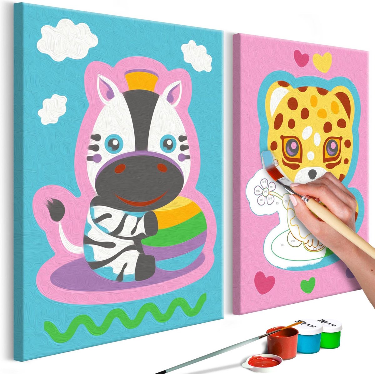 Doe-het-zelf op canvas schilderen - Zebra & Leopard (Pink & Blue)