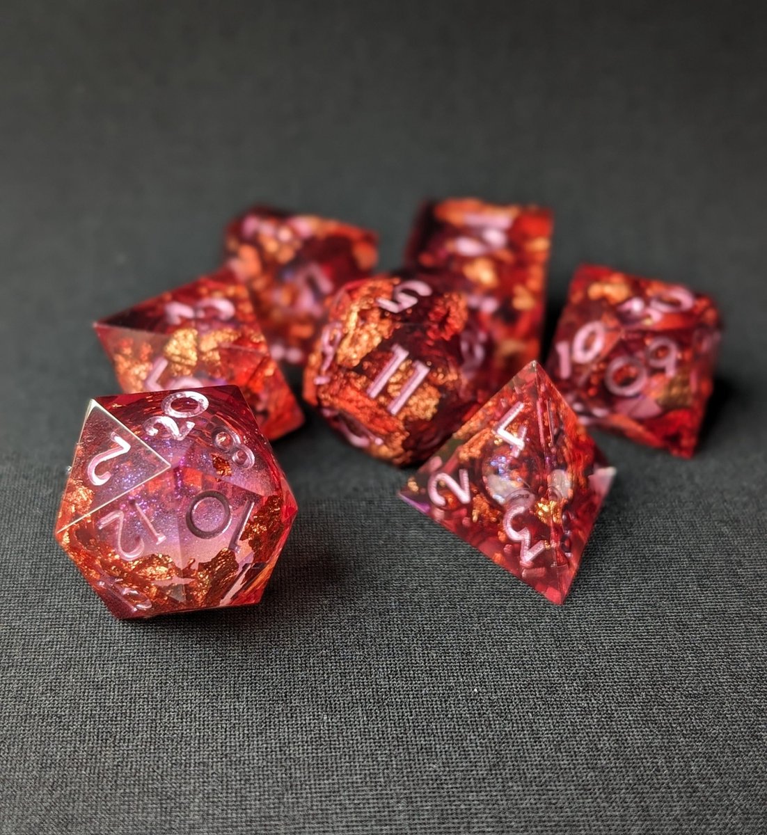 Gilded Fire - Pink numbers DnD Dice - Dungeons & Dragons - Dice Set