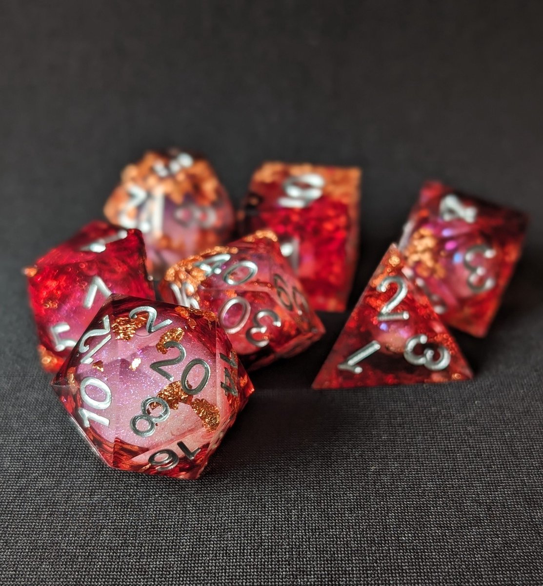 Gilded Fire - Silver DnD Dice - Dungeons & Dragons - Dice Set