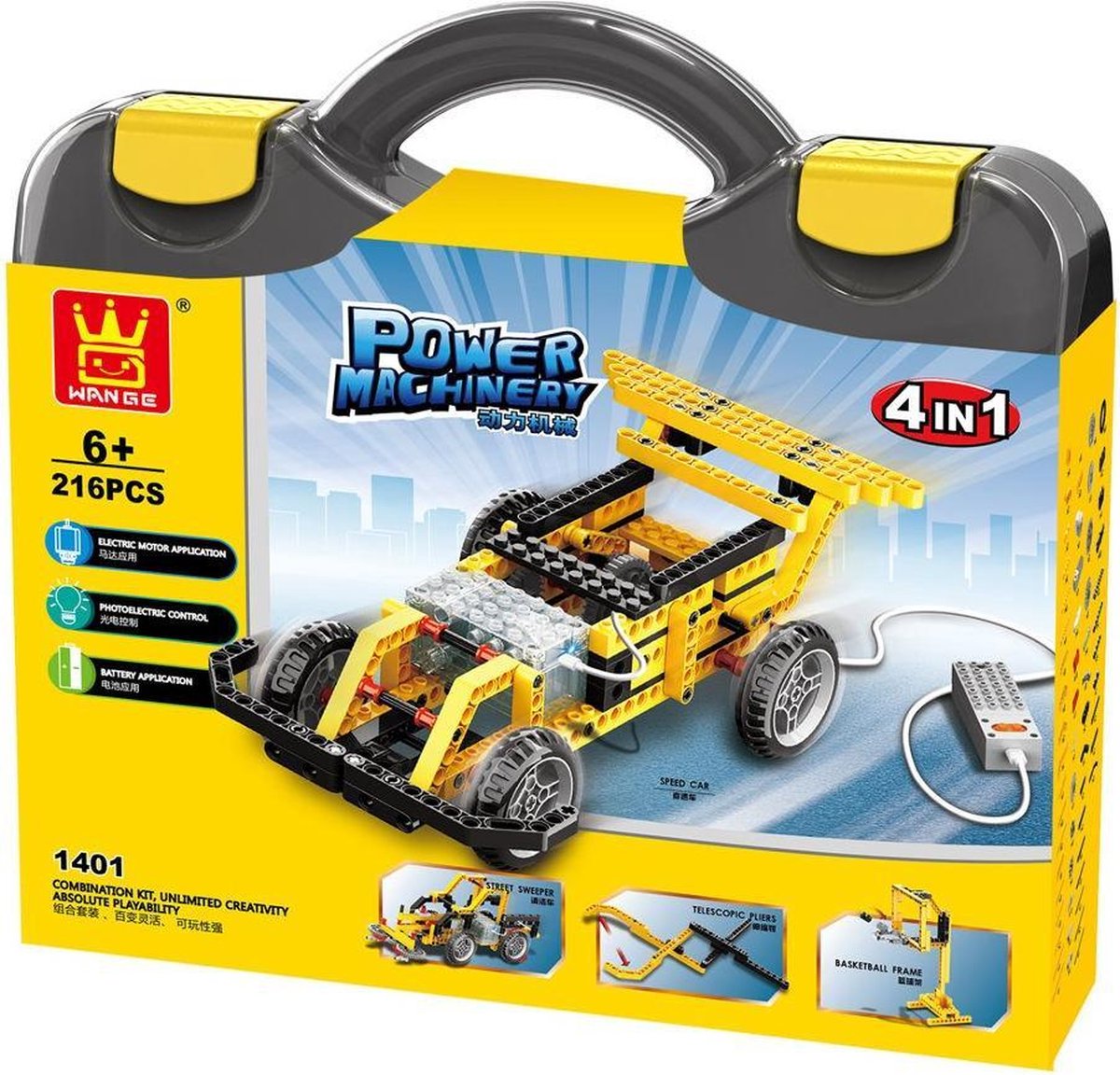 Wange 4 in 1 power machinery - technische  bouwstenen set - speelgoed voor jongens en meisjes - te combineren met Lego