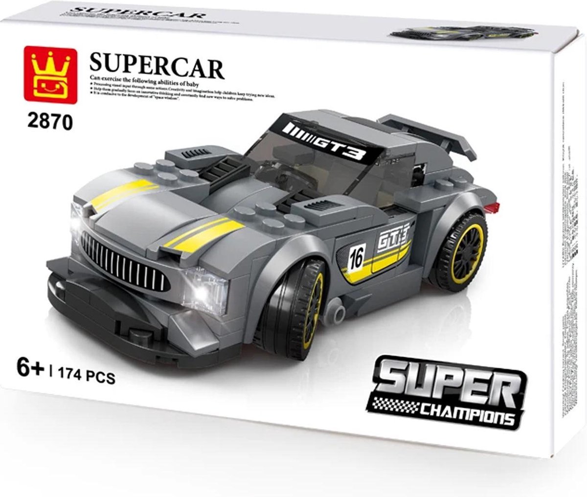 Wange Supercar GT3 - 174 Onderdelen - Compatibel met grote merken - Bouwset - Bouwdoos