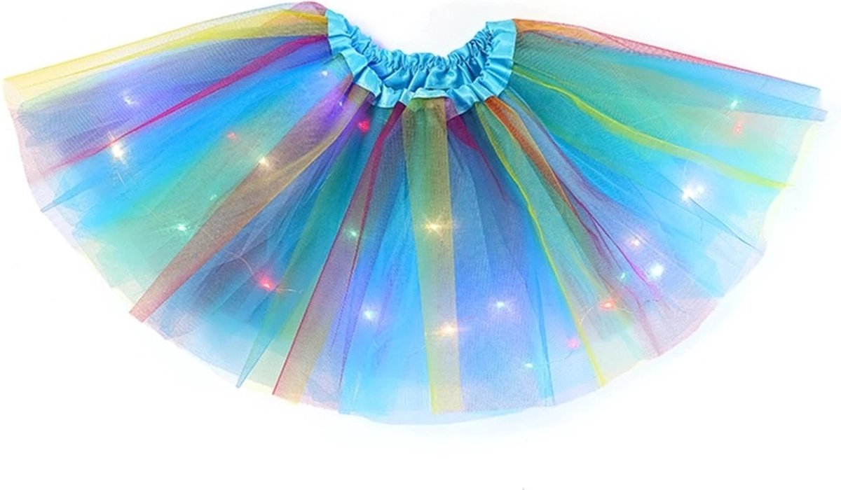 LED Rokje / Tutu Mini - Regenboog Blauw - Met Gekleurde RGB Verlichting