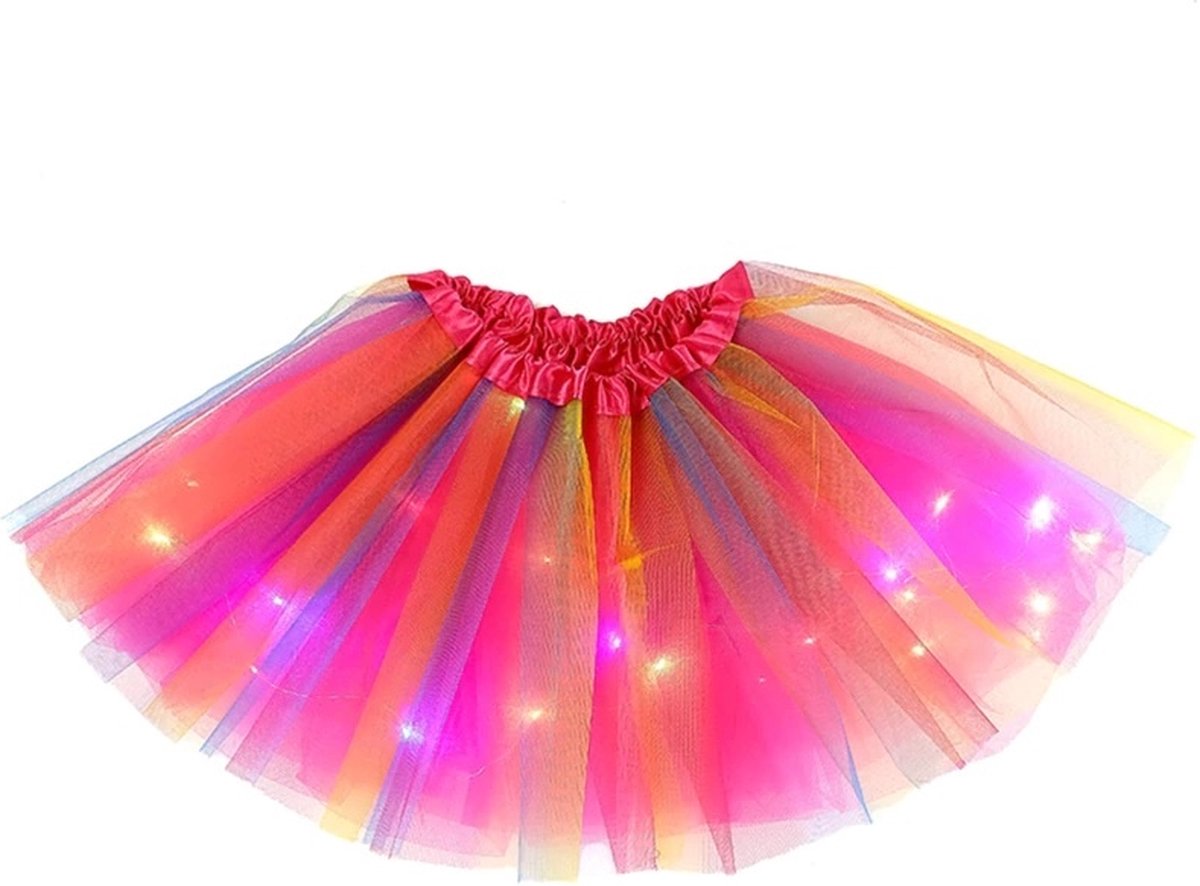 LED Rokje / Tutu Mini - Regenboog Roze - Met Gekleurde RGB Verlichting