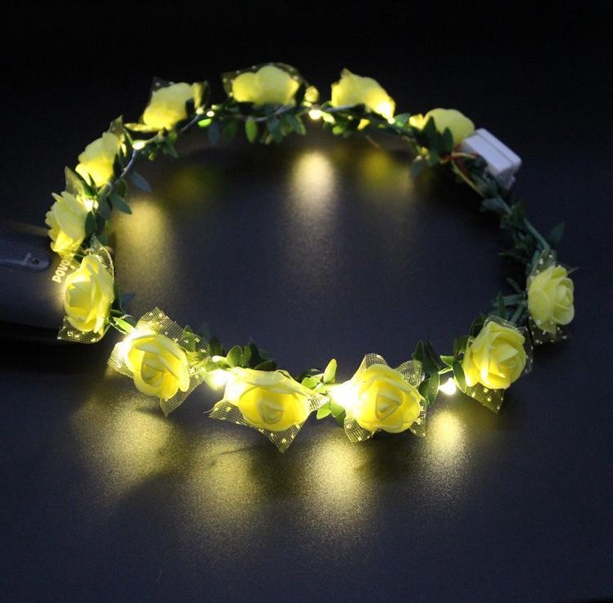LED Tiara / Haarband Roos - Geel