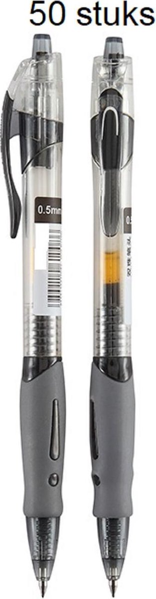 Gel pen double ball 0.5 mm met zwarte inkt per 50 stuks.