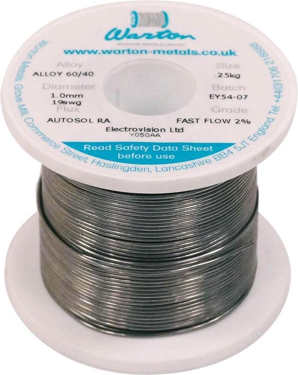 Warton Metals Premium loodhoudende soldeertin 1mm - 250g