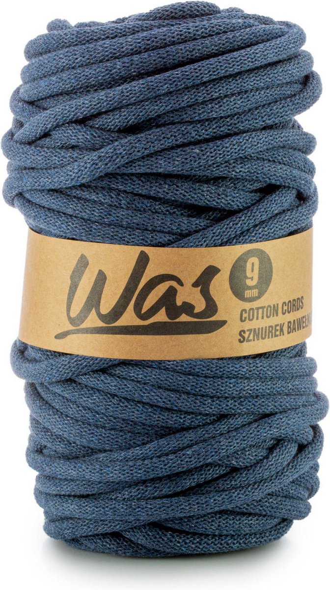 Was - Touw - katoenen - koord - Katoenkoord - macramé - 9 mm x 50 m - licht denim kleur ( blauw)