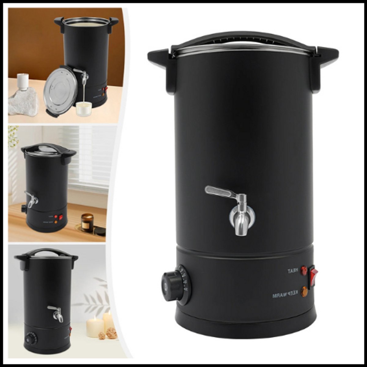 Was Smeltoven 10L Zwart - Professionele Wax Smelter - 304 RVS - 1200W - 30-110°C - Veiligheidsbeveiliging - Tapkraan - Anti-aanbak - Draagbaar - Voor kaarsen, massage en beauty