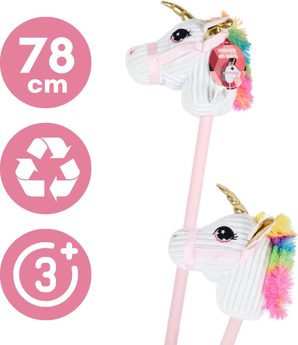 WAVE - Stokpaard eenhoorn - 78 cm - Stokpaardje - Unicorn - Stokpaarden - Hobby horse - Roze - Gerecycled polyester - vanaf 3 jaar
