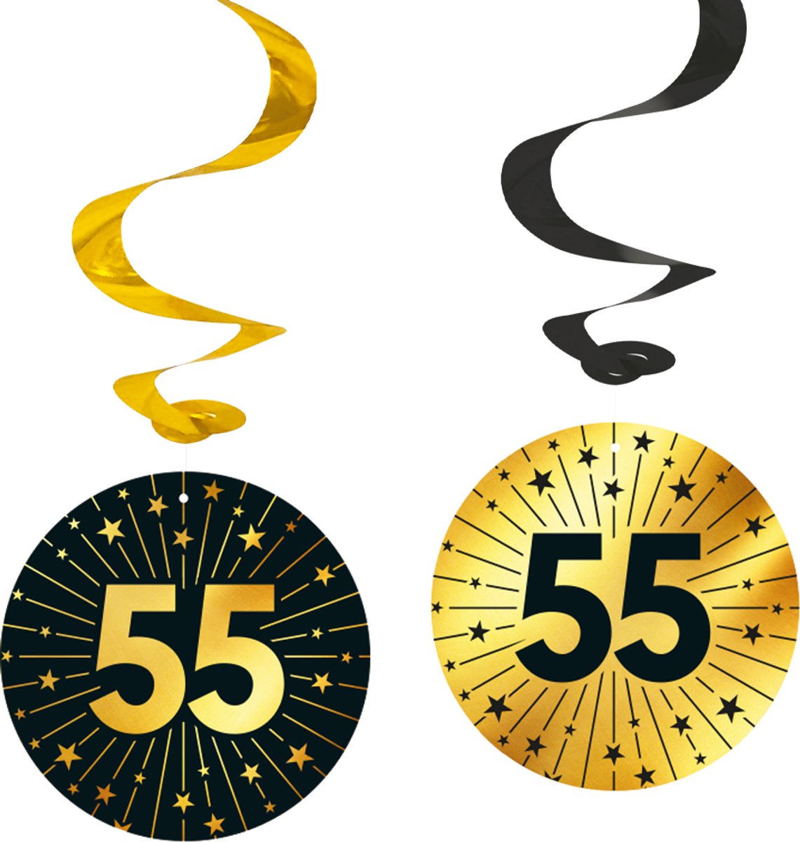12x Swirls 55 jaar zwart / goud - Golden Celebrations - Verjaardag Feestje Hangdecoratie Versiering Feestdecoratie Decoratie