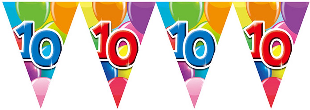 12x Vlaggenlijn 10 jaar 10 meter dubbelzijdig bedrukt - Verjaardag Feestje Vlag Vlaggen Versiering Slinger Feestdecoratie Decoratie