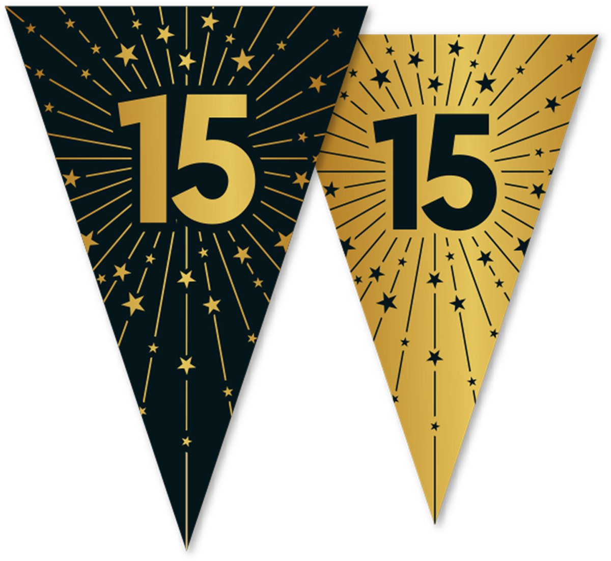 12x Vlaggenlijn 15 jaar zwart / goud 10 meter 2 zijdig bedrukt - Verjaardag Feestje Vlag Vlaggen Versiering Slinger Feestdecoratie Decoratie