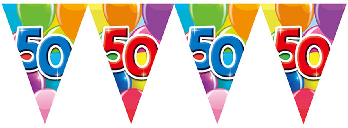 12x Vlaggenlijn 50 jaar 10 meter dubbelzijdig bedrukt - Verjaardag Feestje Vlag Vlaggen Versiering Slinger Feestdecoratie Decoratie