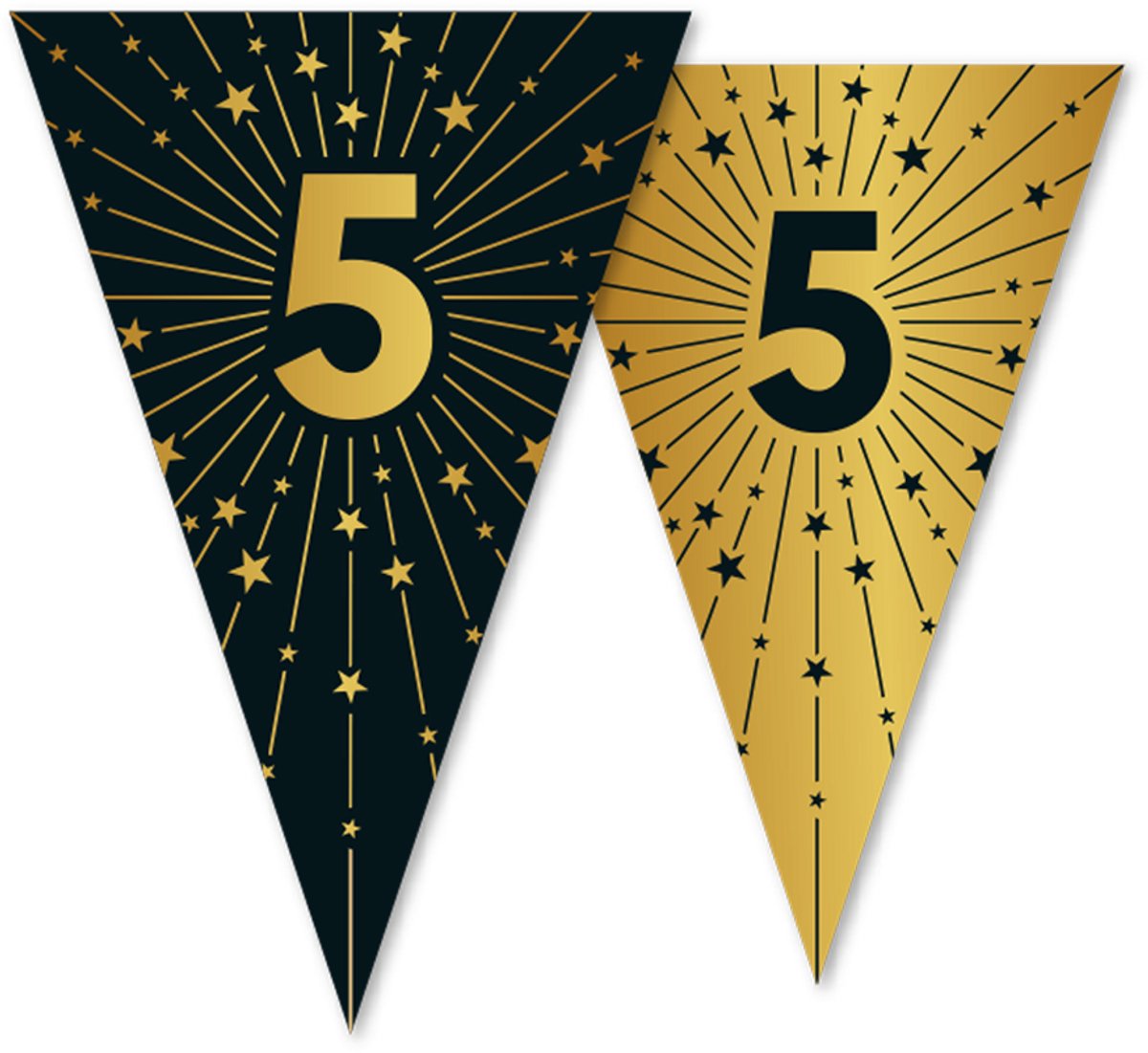 2x Vlaggenlijn 5 jaar zwart / goud 10 meter 2 zijdig bedrukt - Verjaardag Feestje Vlag Vlaggen Versiering Slinger Feestdecoratie Decoratie