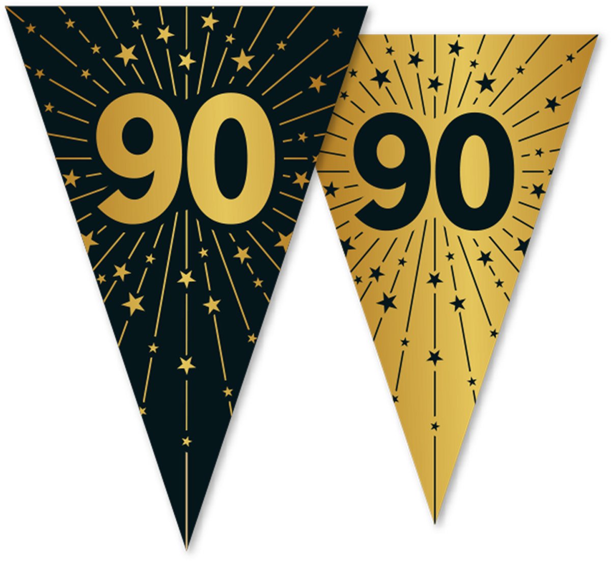 2x Vlaggenlijn 90 jaar zwart / goud 10 meter 2 zijdig bedrukt - Verjaardag Feestje Vlag Vlaggen Versiering Slinger Feestdecoratie Decoratie