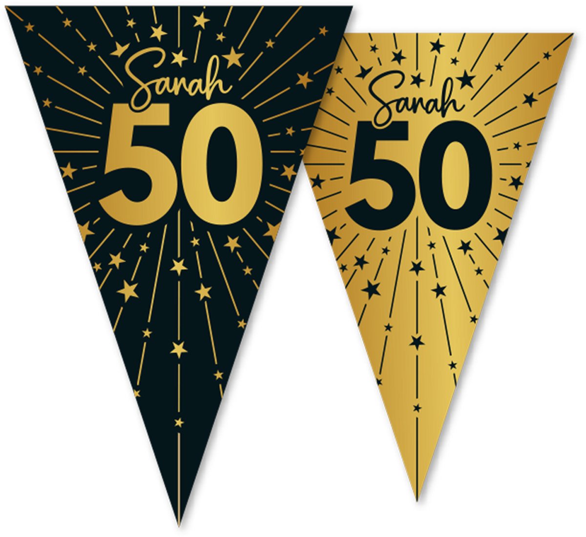 2x Vlaggenlijn Sarah zwart / goud 10 meter 2 zijdig bedrukt - Verjaardag Feestje Vlag Vlaggen Versiering Slinger Feestdecoratie Decoratie