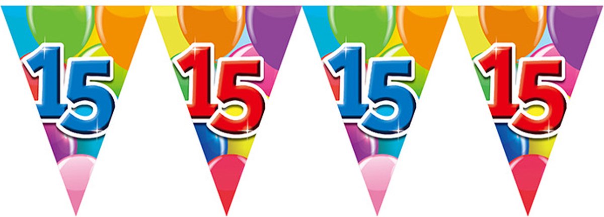 3x Vlaggenlijn 15 jaar 10 meter - Verjaardag Feestje Vlag Vlaggen Versiering Slinger Feestdecoratie Decoratie