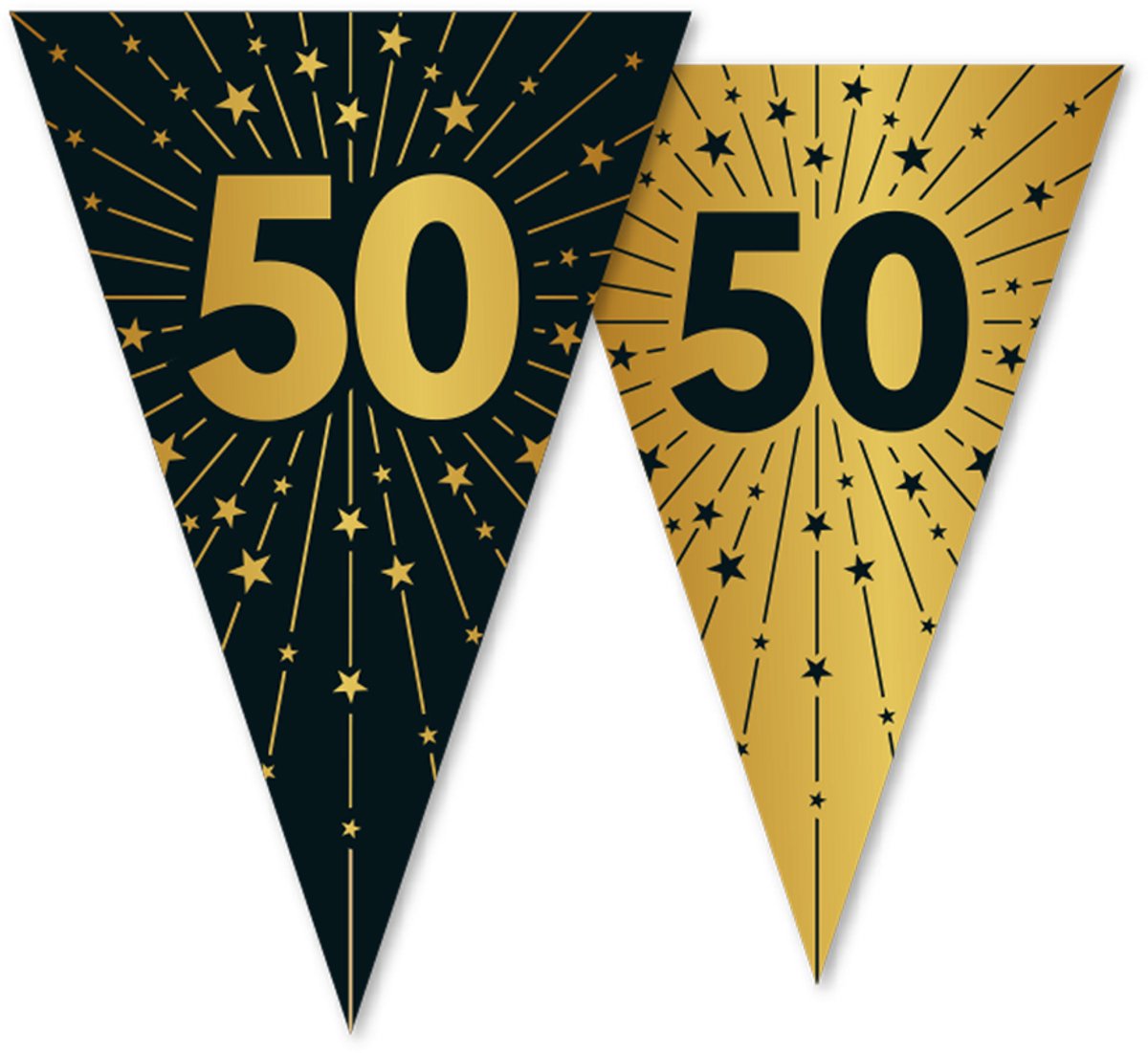 3x Vlaggenlijn 50 jaar zwart / goud 10 meter 2 zijdig bedrukt - Verjaardag Feestje Vlag Vlaggen Versiering Slinger Feestdecoratie Decoratie