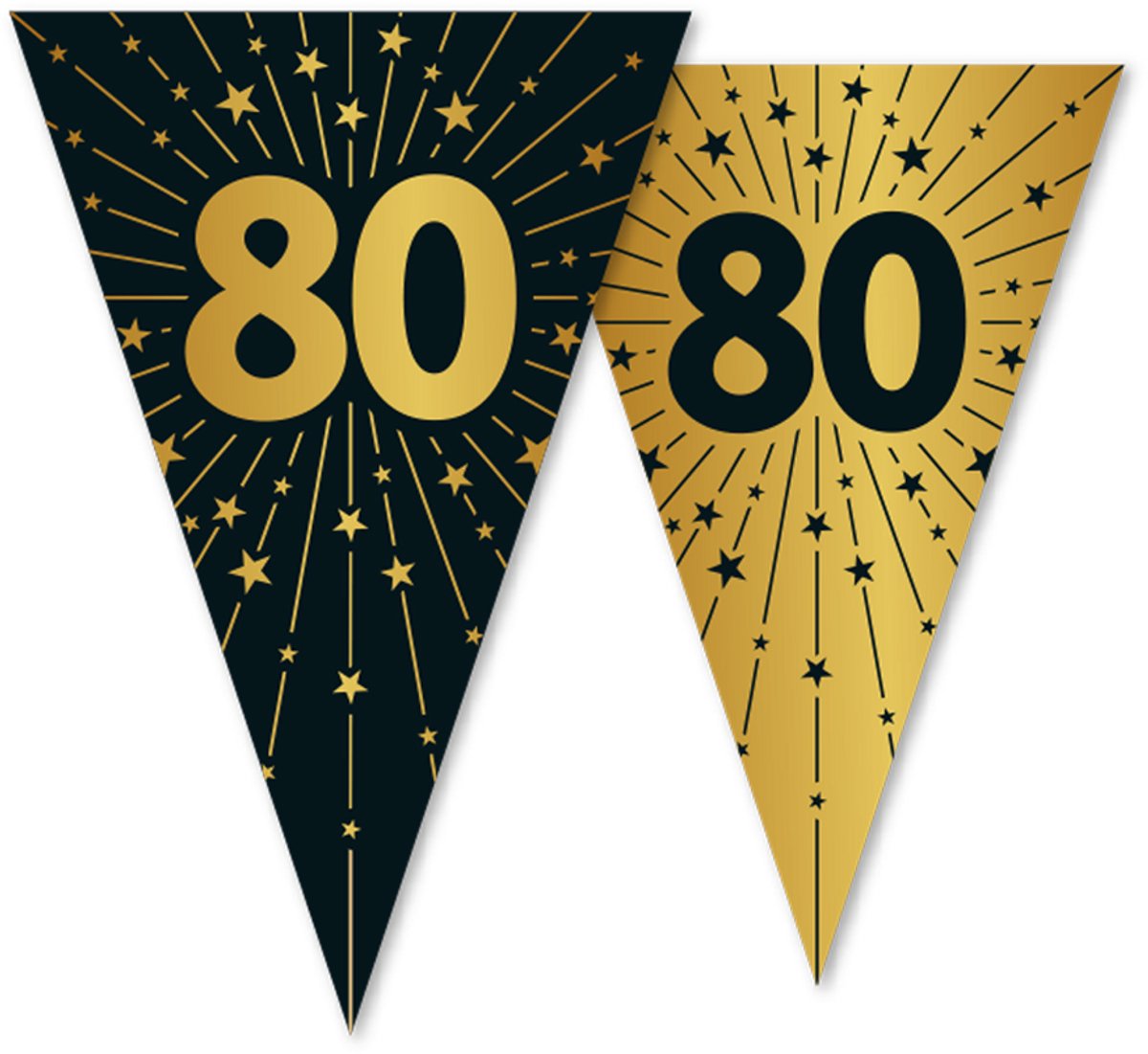 3x Vlaggenlijn 80 jaar zwart / goud 10 meter 2 zijdig bedrukt - Verjaardag Feestje Vlag Vlaggen Versiering Slinger Feestdecoratie Decoratie