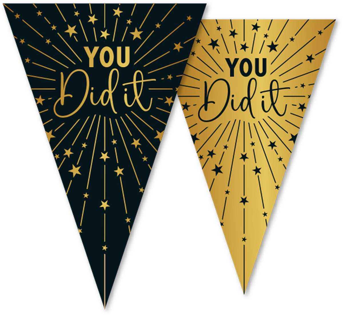 3x Vlaggenlijn Geslaagd / You did it! zwart / goud 10 meter 2 zijdig bedrukt - Feestje Vlag Vlaggen Versiering Slinger Feestdecoratie Decoratie