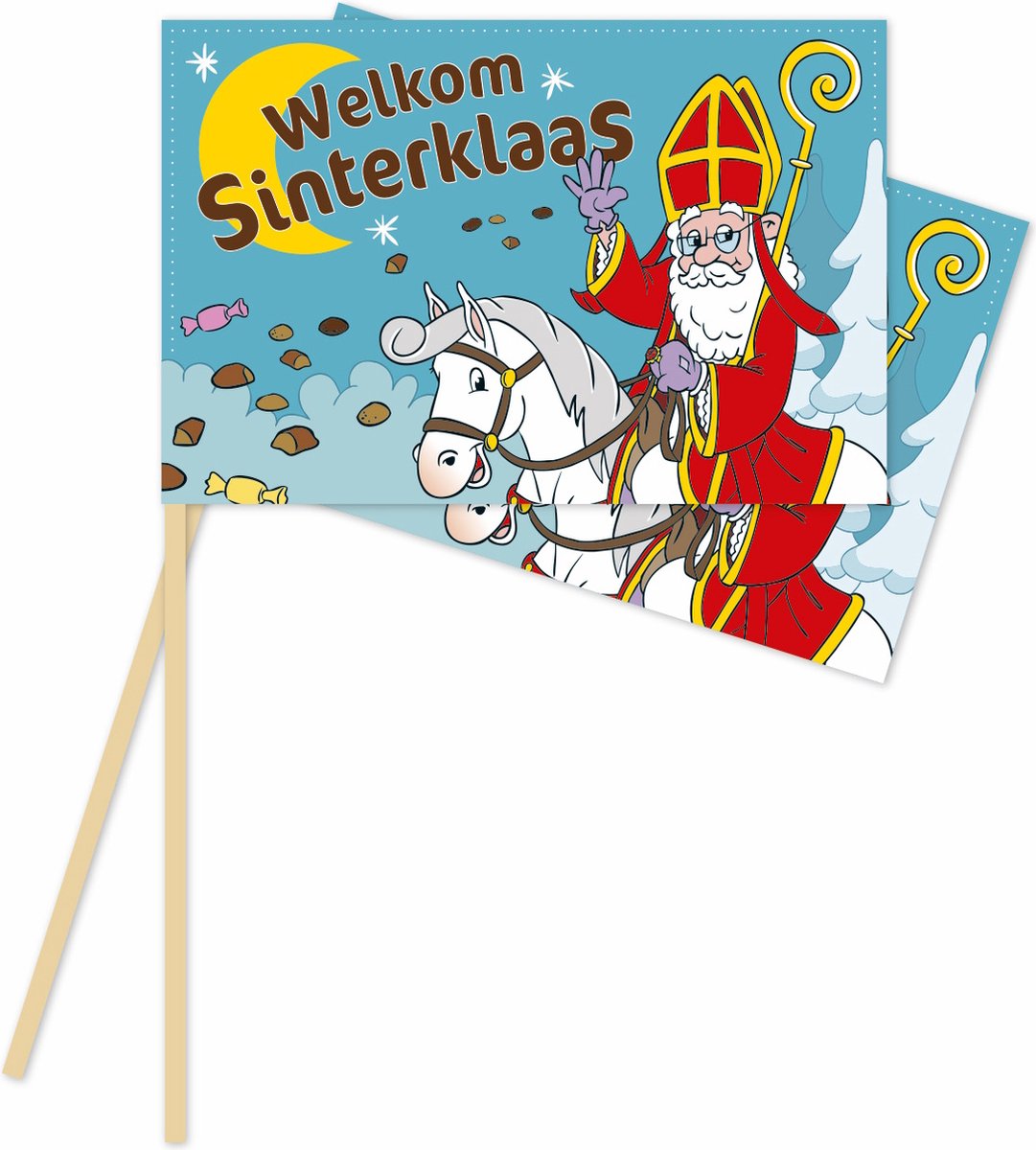40 Papieren zwaai vlaggen Sinterklaas 20 x 30 centimter - Sinterklaas Decoratie Versiering Piet December Ballon Vlaggenlijn