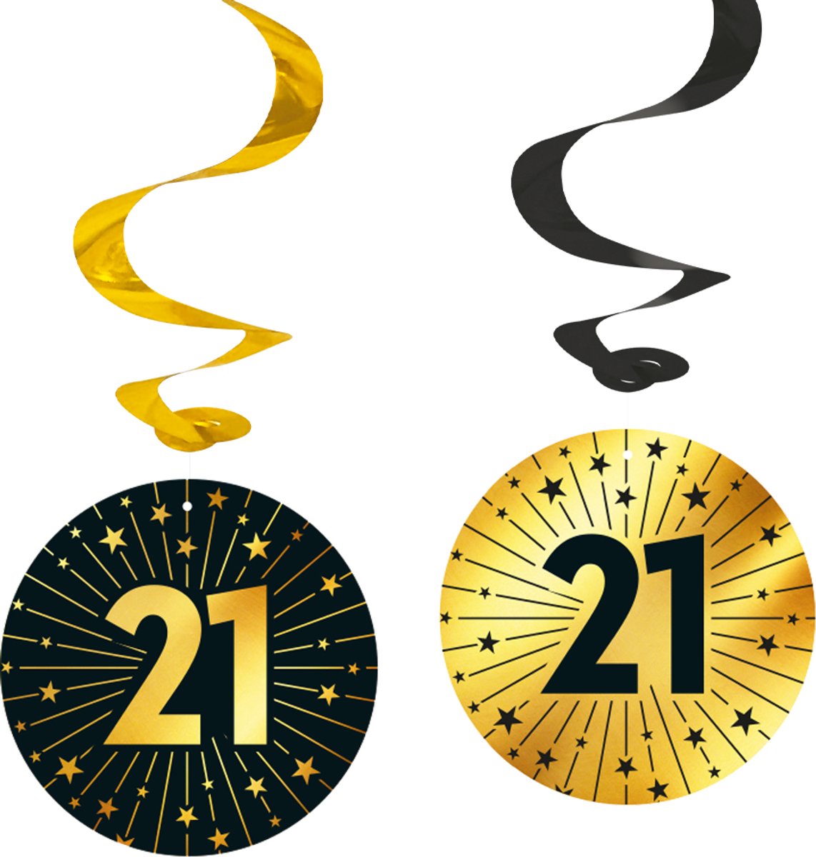 4x Swirls 21 jaar zwart / goud - Golden Celebrations - Verjaardag Feestje Hangdecoratie Versiering Feestdecoratie Decoratie