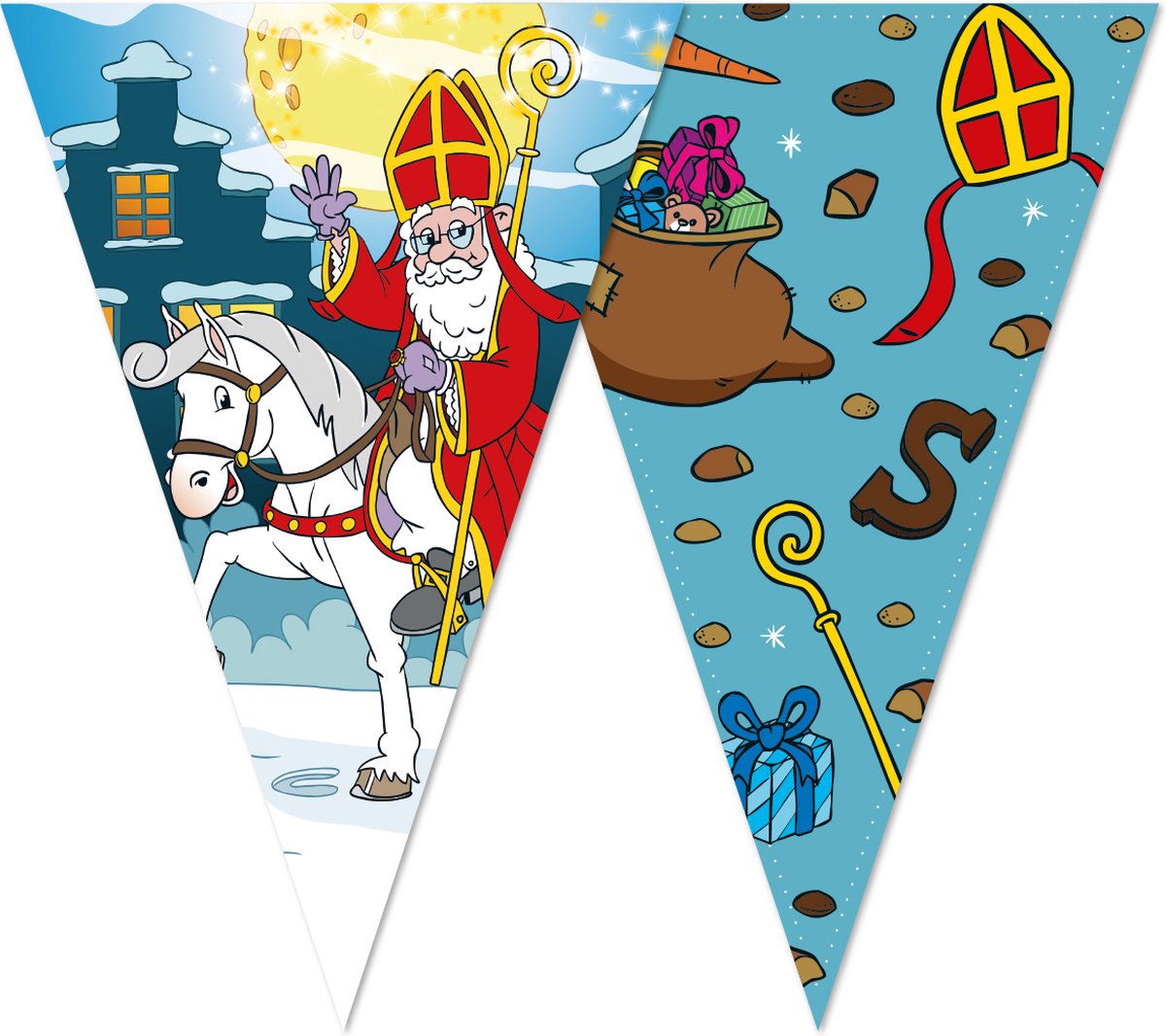 6x Vlaggenlijn 10 meter Sinterklaas 2 Zijdig bedrukt - Sinterklaas Decoratie Versiering Piet December Ballon Vlaggenlijn