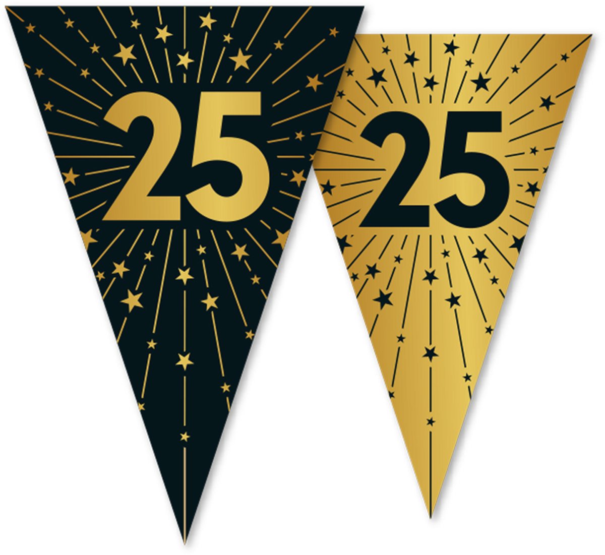 6x Vlaggenlijn 25 jaar zwart / goud 10 meter 2 zijdig bedrukt - Verjaardag Feestje Vlag Vlaggen Versiering Slinger Feestdecoratie Decoratie