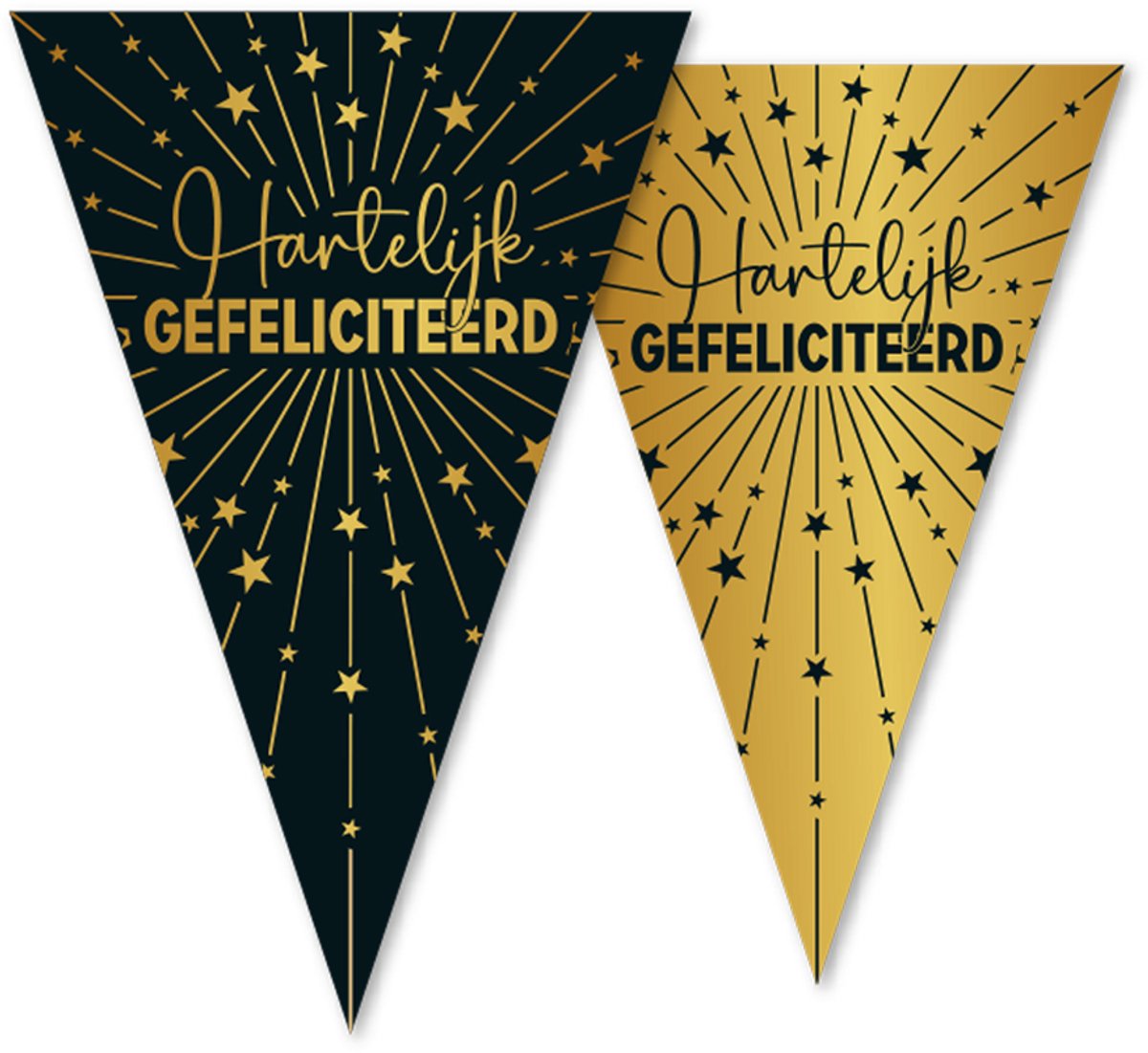 6x Vlaggenlijn Hartelijk Gefeliciteerd zwart / goud 10 meter 2 zijdig bedrukt - Verjaardag Feestje Vlag Vlaggen Versiering Slinger Feestdecoratie Decoratie