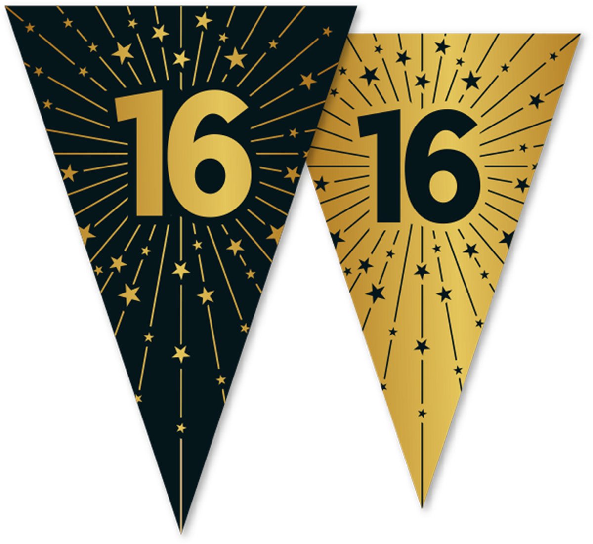 Vlaggenlijn 16 jaar zwart / goud 10 meter 2 zijdig bedrukt - Verjaardag Feestje Vlag Vlaggen Versiering Slinger Feestdecoratie Decoratie