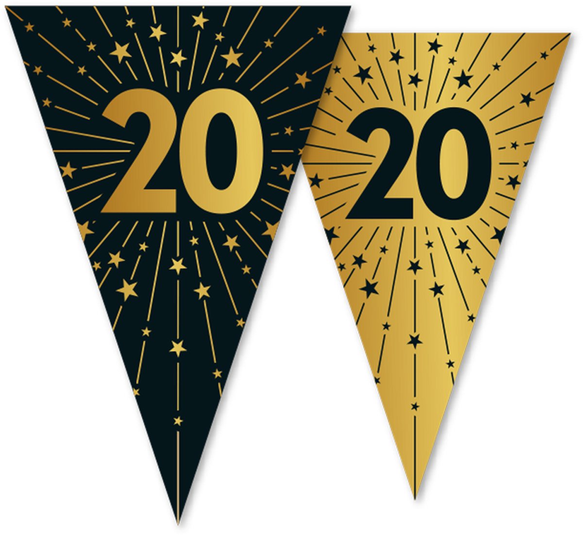 Vlaggenlijn 20 jaar zwart / goud 10 meter 2 zijdig bedrukt - Verjaardag Feestje Vlag Vlaggen Versiering Slinger Feestdecoratie Decoratie