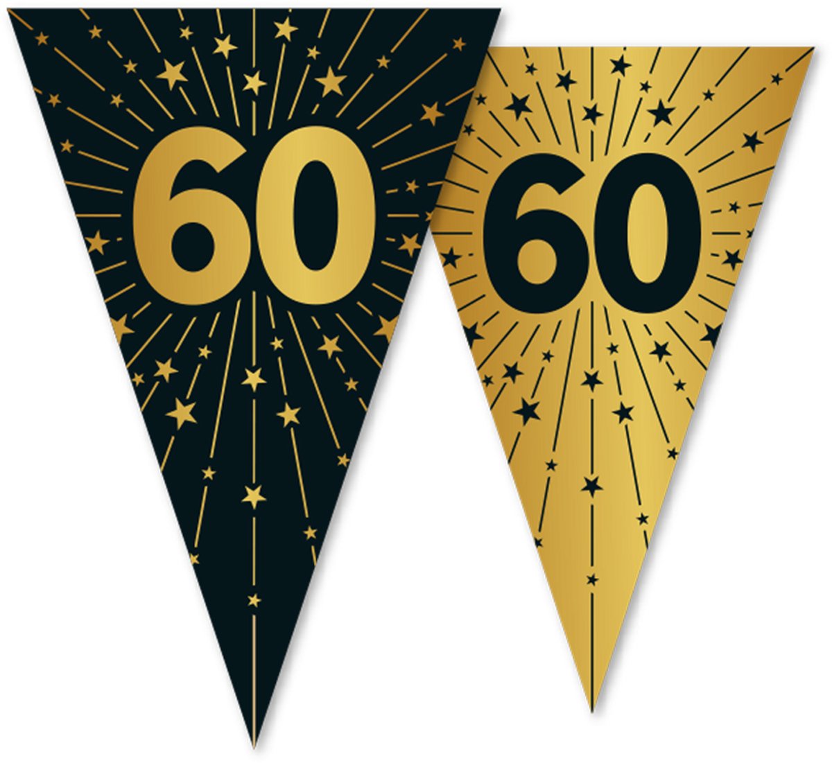 Vlaggenlijn 60 jaar zwart / goud 10 meter 2 zijdig bedrukt - Verjaardag Feestje Vlag Vlaggen Versiering Slinger Feestdecoratie Decoratie