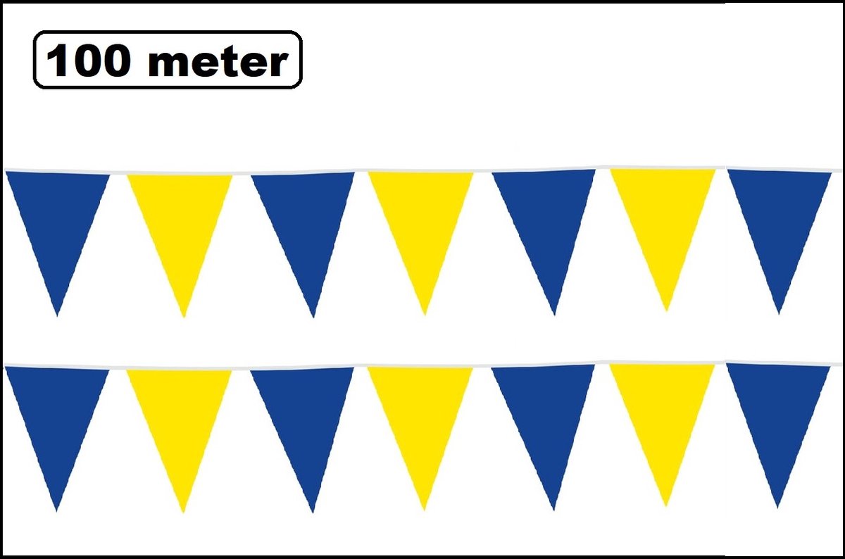 100 meter vlaggenlijn blauw/geel - 10 stuks van elk 10 meter - Festival party verjaardag thema feest versiering vlaglijn