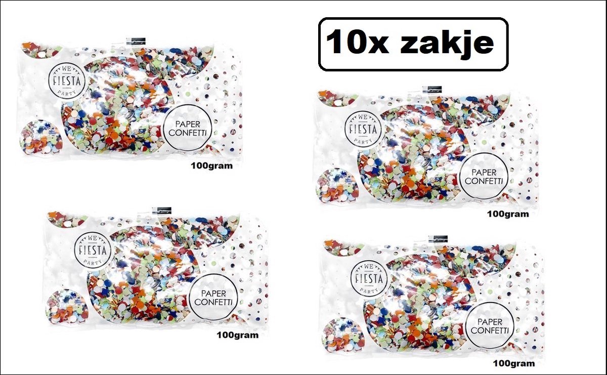 10x Zakje confetti bont papier 100 gram A-kwaliteit - Carnaval thema feest festival uitdeel confettie
