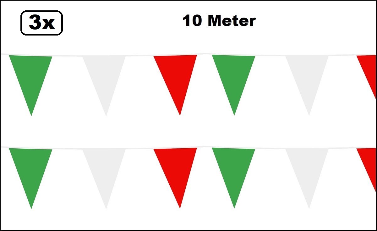 3x Vlaggenlijn groen/wit/rood 10 meter - Vlaglijn festival feest party verjaardag thema feest kleur Italie