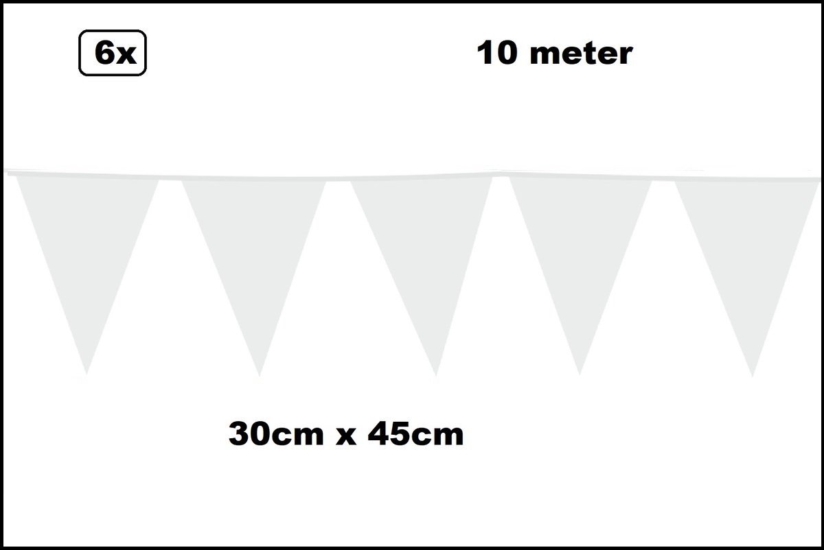 6x Giga vlaggenlijn wit 30cm x 45cm 1000cm - XL Vlaggen Groot thema feest festival