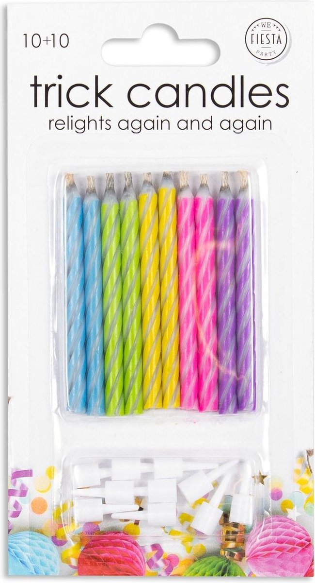 Wefiesta Taartkaarsjes 0,5 X 6 Cm Wax Blauw/groen/geel 10 Stuks