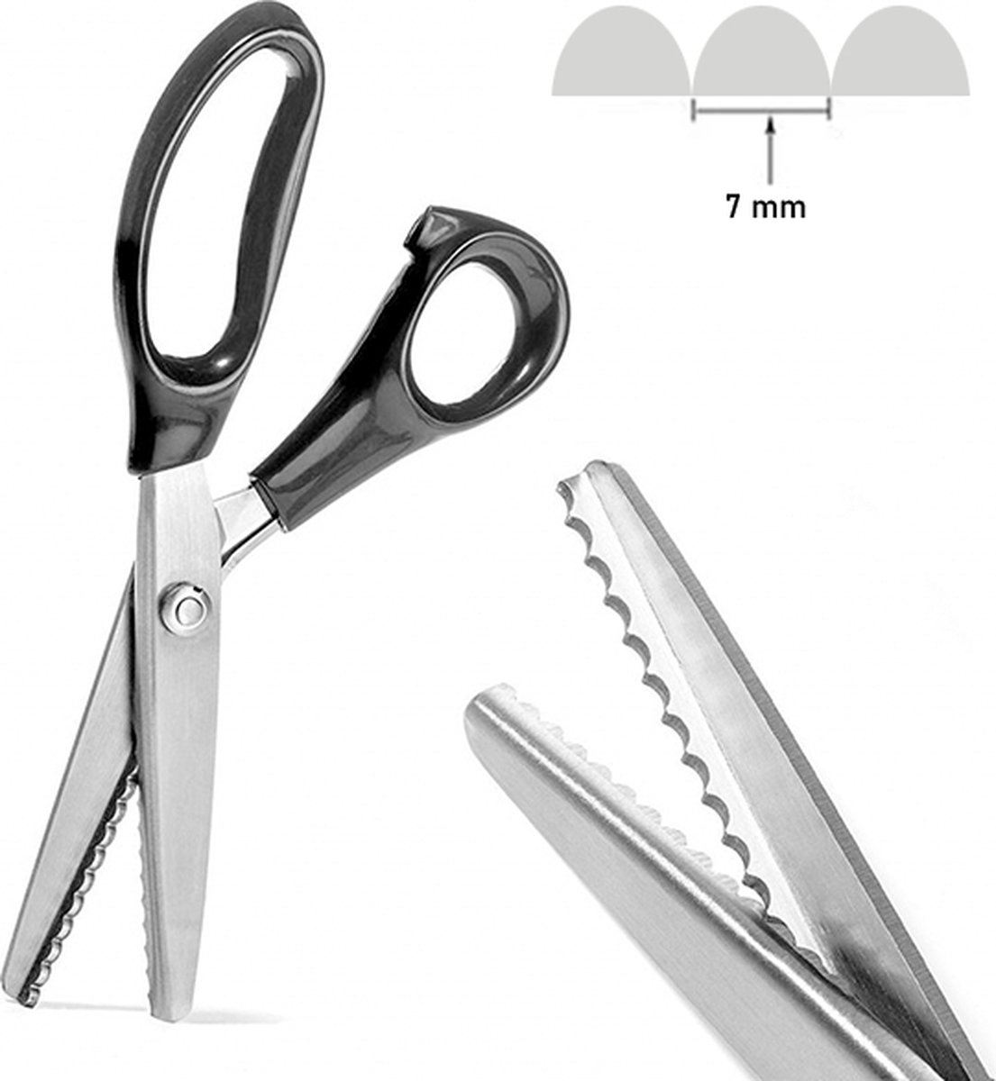 Professionele Kartelschaar - stofschaar 7 golf mm XL - Kleermakersschaar - Golven - StofSchaar 24 CM - Duurzaam Stoffenschaar / Stofschaar - Geschikt voor Stof / denim / Leer / Schaar Kartels Zig Zag schaar - Coupeuseschaar kledingschaar -