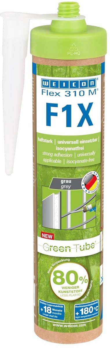 WEICON Groene Buis Flex 310 M F1X, 280 ml, elastische montagekleefstof, sterke hechting, oplosmiddelvrij, duurzame cartridge, grijs